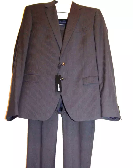 Just Cavalli  Black Striped Men's Wool Suit Two Buttons Blazer Pants Size 46