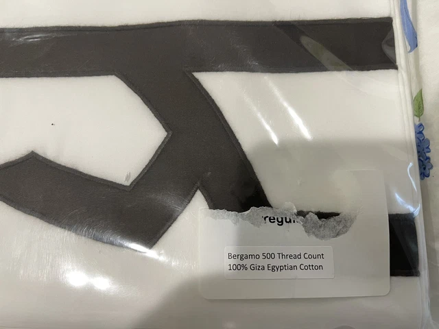 $780 Matouk Italia Nueva 1 pieza Funda Edredón Queen500TC Bérgamo Giza Percale MONO Blanco