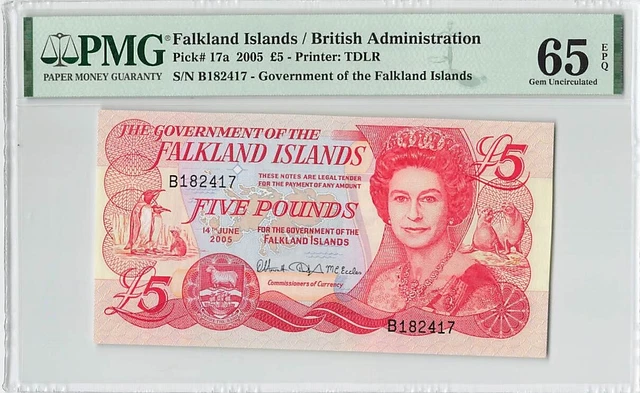Falkland Islands 5 Pounds 2005 P-17a PMG 65 EPQ