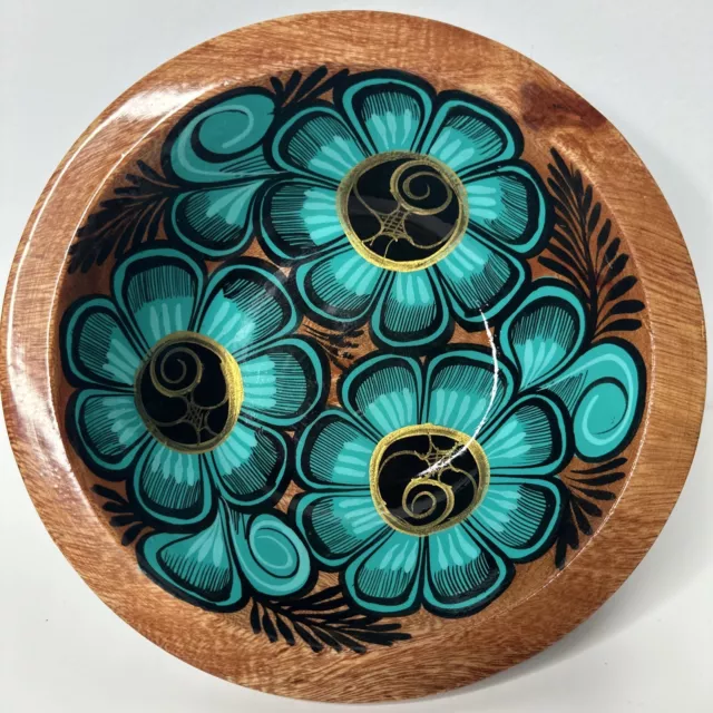 Vintage Handpainted Wooden Lacquered Bowl  8”