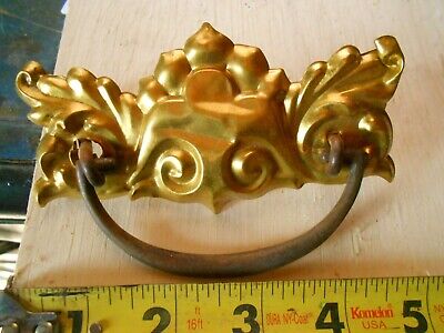 Antique Brass Drawer Pulls - Backplates & Bails - Matched pair of 2