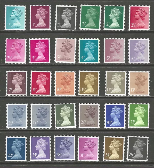 GR BRIT STAMPS-- QEII ERA -- (30) DIFF MACHIN COLLECTI ON --  1970s-80s -- MINT