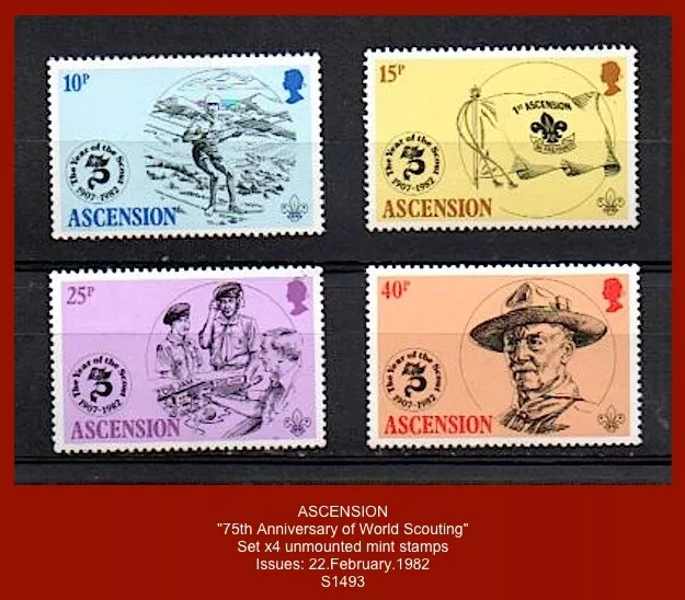 ASCENSION 1982 - "75th Anniversary World Boy Scouting" - Set x4 mint stamps