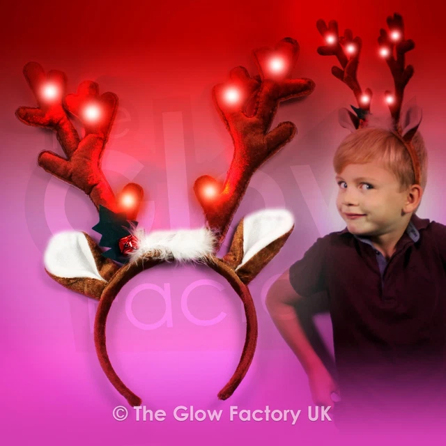 LED FLASHING REINDEER Headband Red Light up Antlers Ears wholesale lot