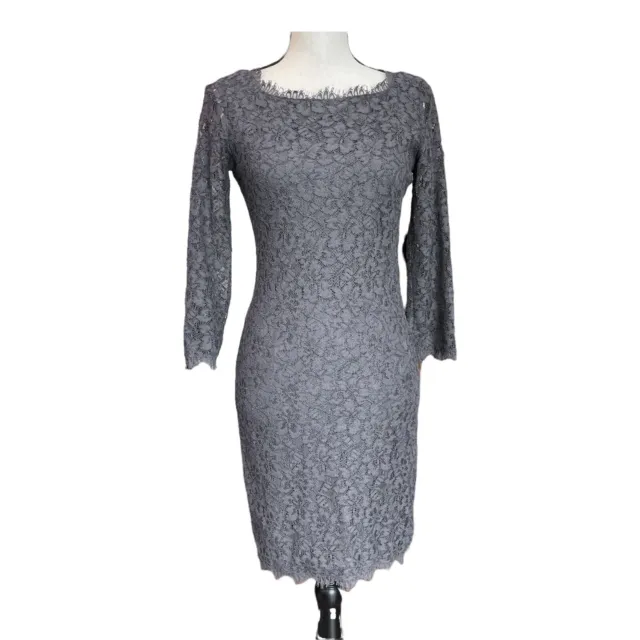 Diane von Furstenberg Womens Zarita Dress Bodycon Sheath Gray Lace 3/4 Sleeve 2