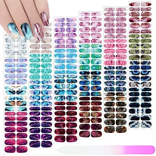 336 Pieces 24 Sheets Full Wrap Nail Polish Stickers Nail Strips Self Cool Style