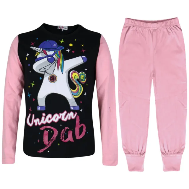 Kids Girls Designer Unicorn Dab Floss Pyjamas Loungewear Nightwear Baby Pink PJS