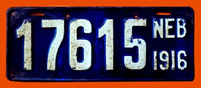 1916 Nebraska  Passenger  Auto License Plate " 17615 " Ne 16 All Original Cond.