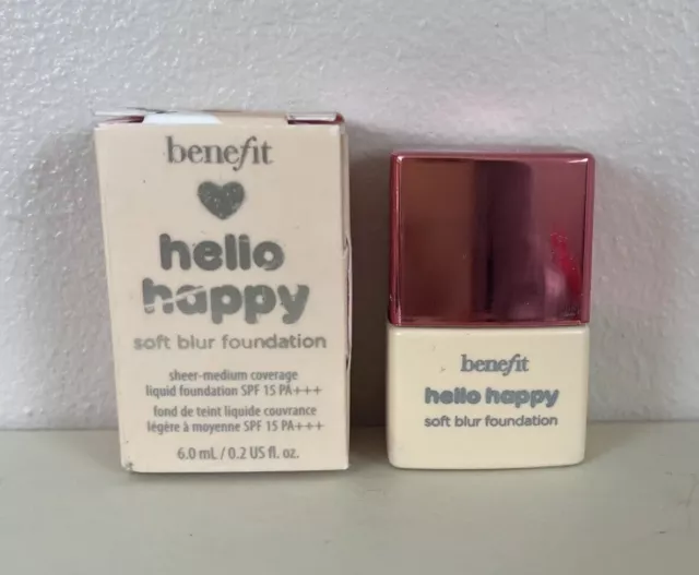 Benefit Hello Happy weiche Unschärfe Foundation, Mini 6ml Farbton 2. Brandneu in Originalverpackung AUTHENTISCH