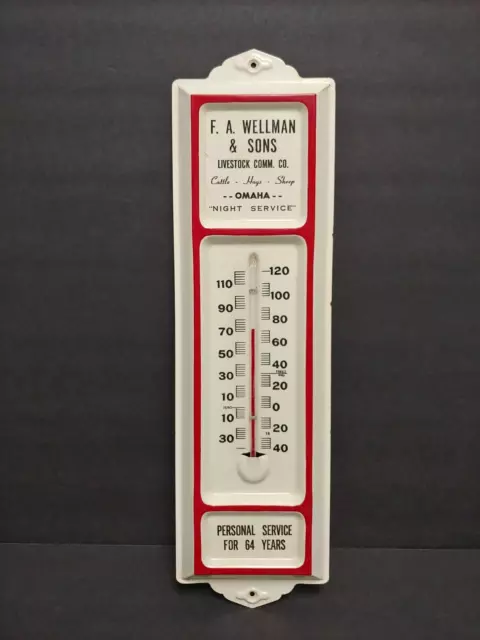 Vintage Metal Advertising Thermometer - "F.A. Wellman & Sons Livestock" - RARE