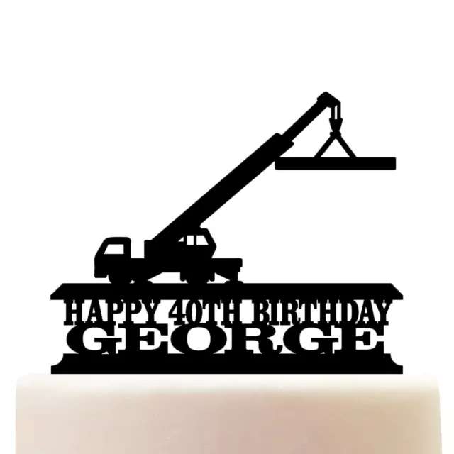 Personalised Acrylic Crane Driver Building Site Birthday Cake Topper Decoration