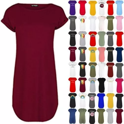 Femmes Surdimensionné Bouffant Manche Revers Incurvé Ourlet T-Shirt Mini Robe