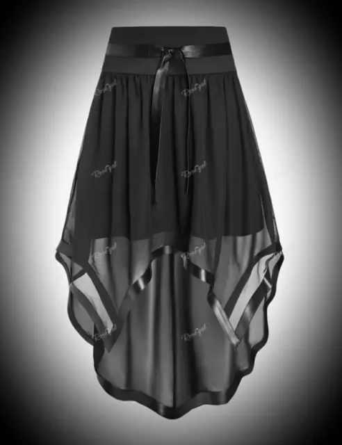 New Gothic Black PU Trim Faux Belt Sheer Overlay Mini Skirt size 3XL 22 24 26