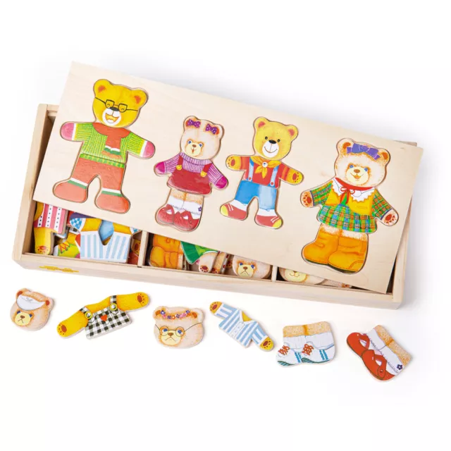 Bigjigs Toys Wooden Bear Family Dress-Up Jigsaw Puzzle Mix Match
