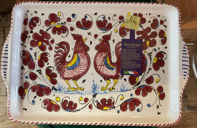 Deruta Italy Pottery Rooster Serving Platter Majolica Ceramica Nova 9"x13" Tray