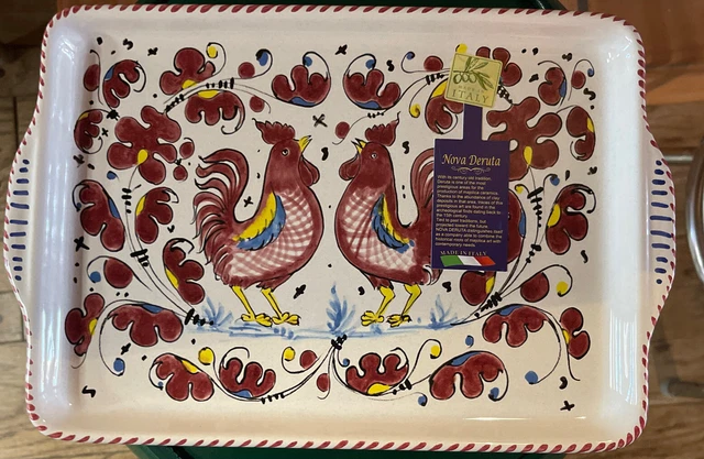 Deruta Italy Pottery Rooster Serving Platter Majolica Ceramica Nova 9"x13" Tray