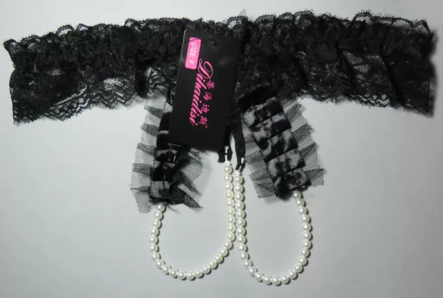 micro string sexy dentelle noire double ficelle perlée lingerie érotique 2