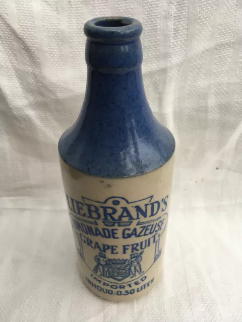 Blue top blue print lemonade ginger beer mineral soda stoneware bottle 1939