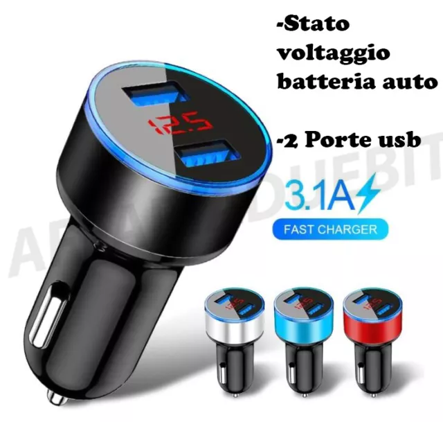 caricabatteria caricatore auto usb accendisigari cellulare stato batteria 3.1A