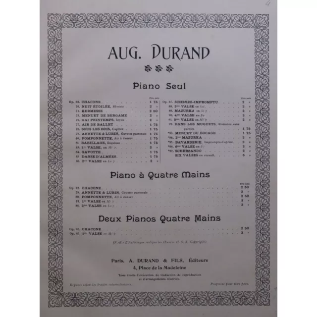 DURAND Auguste Valse No 1 Piano ca1890