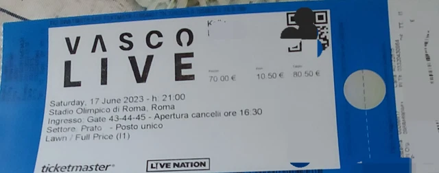 1 Biglietto CONCERTO VASCO ROSSI 17/6/2023 ROMA