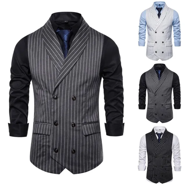 Fashionable Retro Lapel Striped Waistcoat Jacket Men's Sleeveless Vest