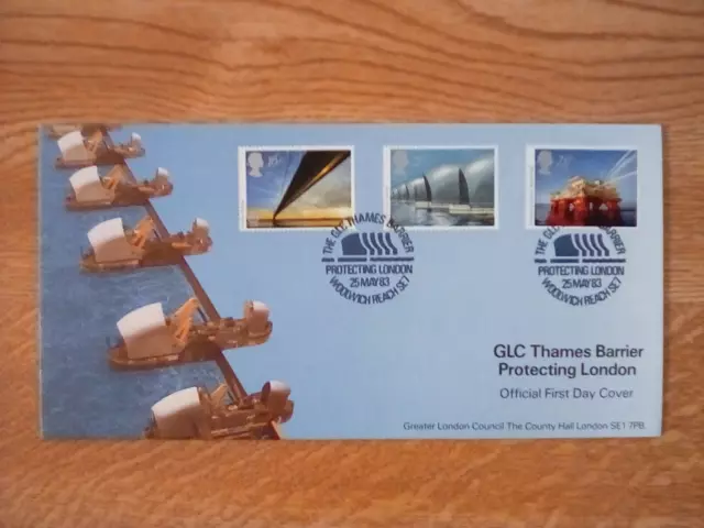 Gb Fdc Des.enc 1983 Engineering Glc Thames Barrier Woolwich Reac Special P/Mark