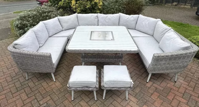 10 Seat Signature Weave Danielle U-Shape Grey Garden Furniture Corner Sofa Table