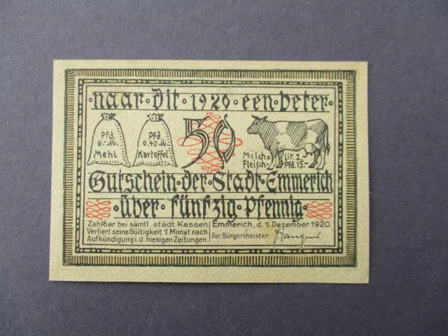 1 Notgeldschein EMMERICH 50 Pfennig  (1920 ) Notgeld emergency money