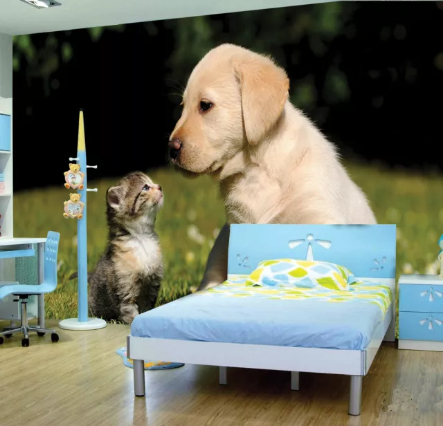 Cute Cat Dog Animal Kitten Puppy Photo Wallpaper Mural Kids Children Room Poster