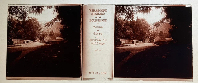 GIVRY ENTREE DU VILLAGE PLAQUE VERRE 45x107 VUE STEREOSCOPIQUE VERASCOPE RICHARD