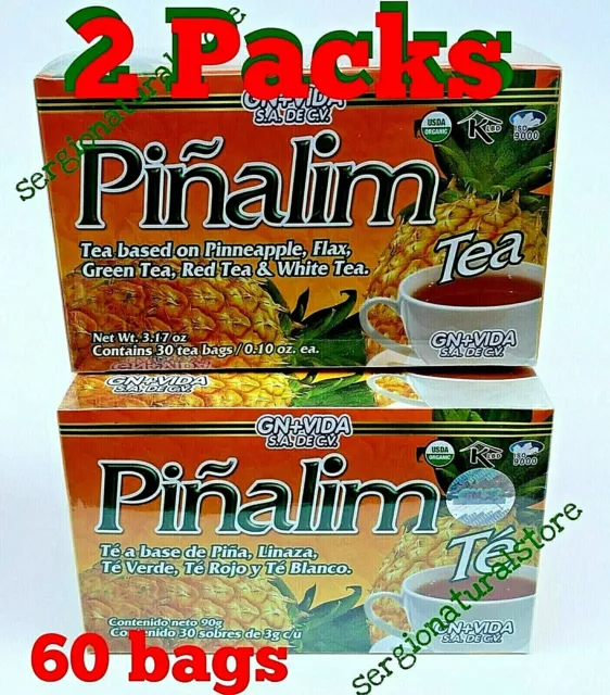 2 Packs Te Piñalim GN+Vida PiñalimTEA DIET Pineapple Tea Te de Piña 60 bags