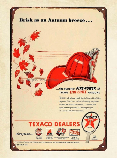 metal wall art 1946 Ad Texaco Fire Chief Gasoline Gas Fireman Hat tin sign