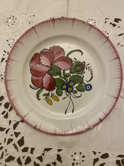 Assiette faïence ancienne (19ème Siècle); Bouquet Polychrome