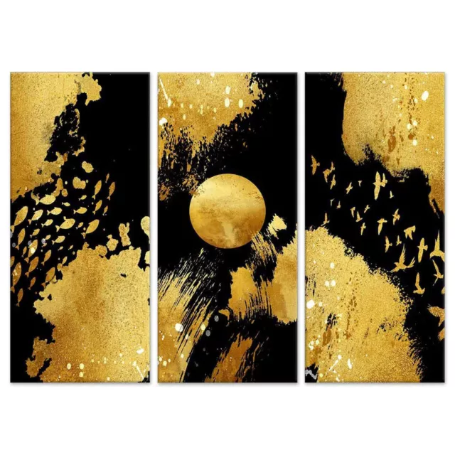 Quadro Moderno 3 pezzi stampa su tela GRANDE 100x150 cm GOLD oro e nero astratto