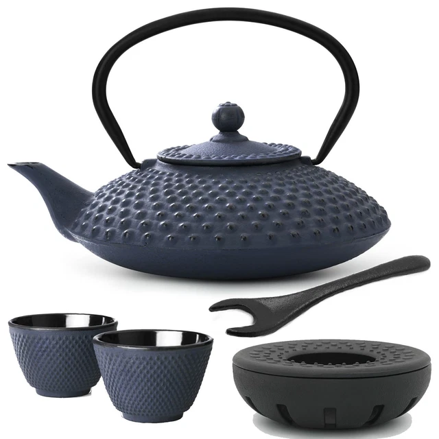 Bredemeijer Teekanne blau Asia Set Gusseisen 1.2 L & Teewärmer & 2 Teebecher