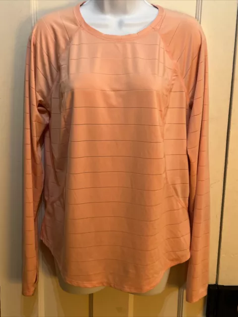 TEK GEAR WOMENS DryTek Large Long Sleeve Top Hi Low Island Melon
