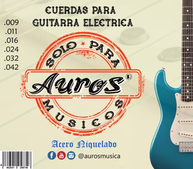 3 Juegos de Cuerdas para Guitarra Eléctrica de la marca española AUROS. 09/42