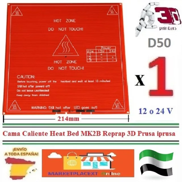 Cama Caliente Heat Bed MK2B Reprap Impresora 3D Prusa iprusa 12V, 24V, MK3  D50