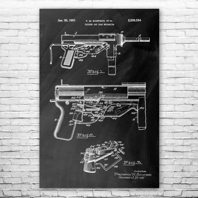 Grease Gun Poster Patent Print Military Gift Man Cave Decor Ww2 Wall Art