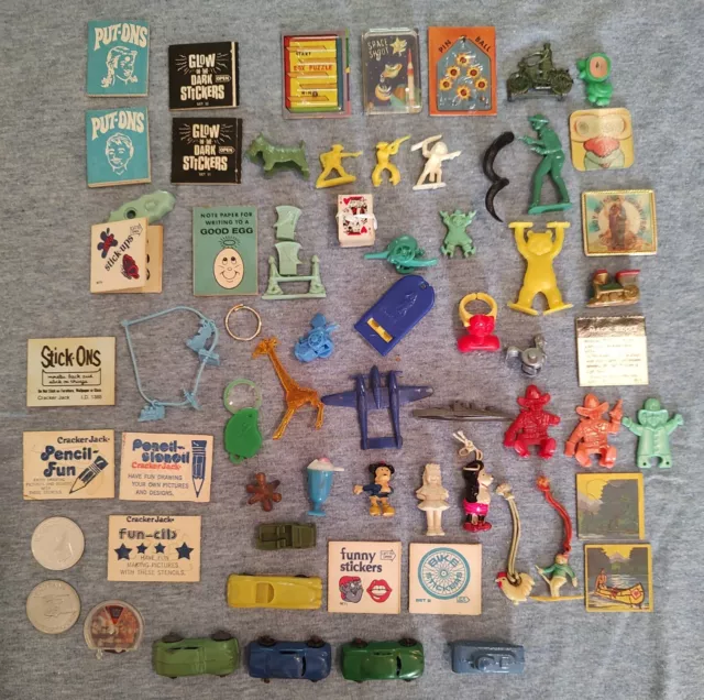 Vtg Cracker Jack Toy Gumball Prize Premium Metal Plastic Car Charm Lot 50s 60s +