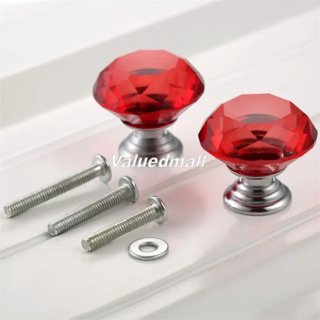 Stylist Knobs Red Crystal Glass Pull Handle Cupboard Closet Cabinet Knob 30mm