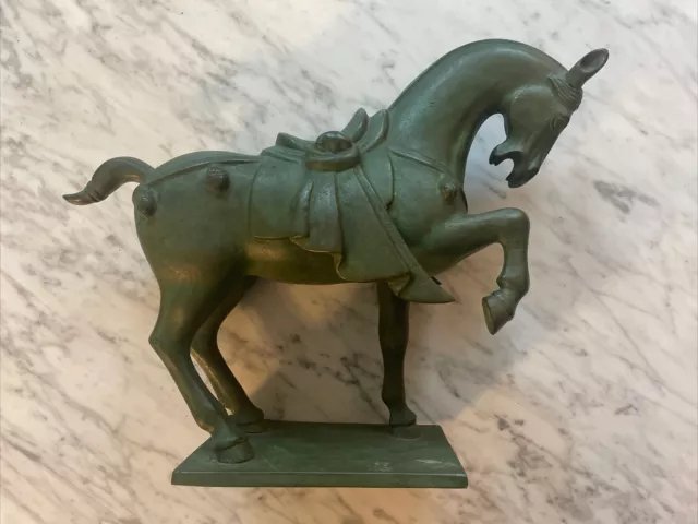 Antique Chinese Bronze Horse Statue Tang Han Dynasty Zodiac Art Feng Shui Vtg