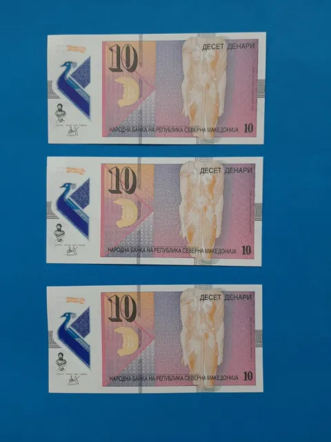 3 x 10 Denari Mazedonien / UNC / Polymer / Geldschein Banknote