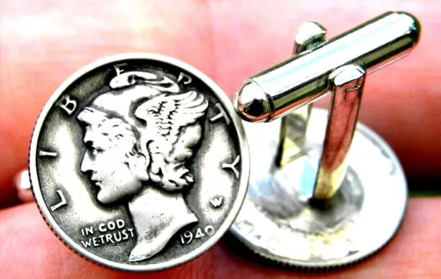 Cuff link authentic 1939 1940 1941 1942 1943 1944 1945 silver Mercury dime coin