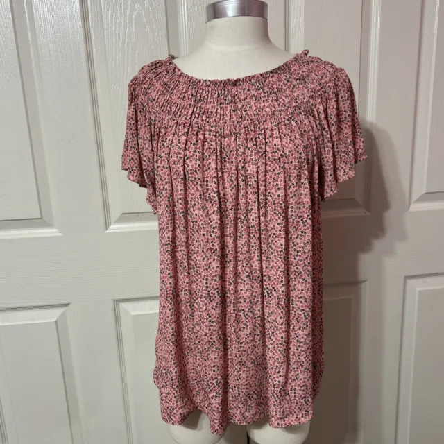 The Nines By Hatch Maternity Top Blouse Pink Floral Smocked NWT Size S