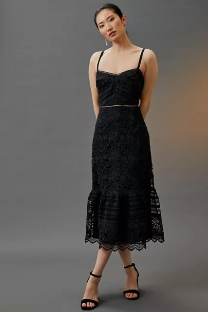 ANTHROPOLOGIE BHLDN sz 10 Gorgeous Slim Lace Midi Dress Sleeveless Corset Black