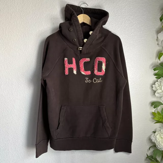 Hollister California Hoodie Mens Large Brown Button So Cal Y2K Vintage Classic