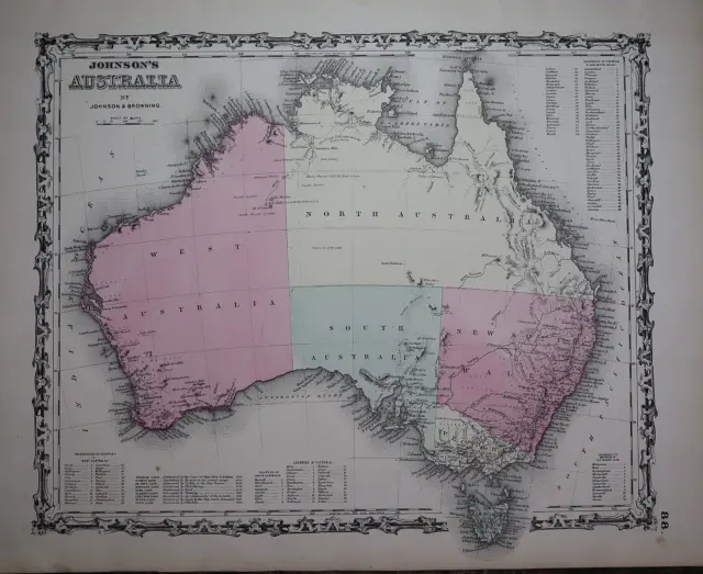 1863 Johnson's Atlas Map ~ AUSTRALIA (14x18) ~Free S&H #752