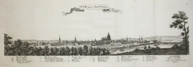 Ulm Panorama Vista Sveva Alb Baden-Württemberg Incisione Bodenehr 1720